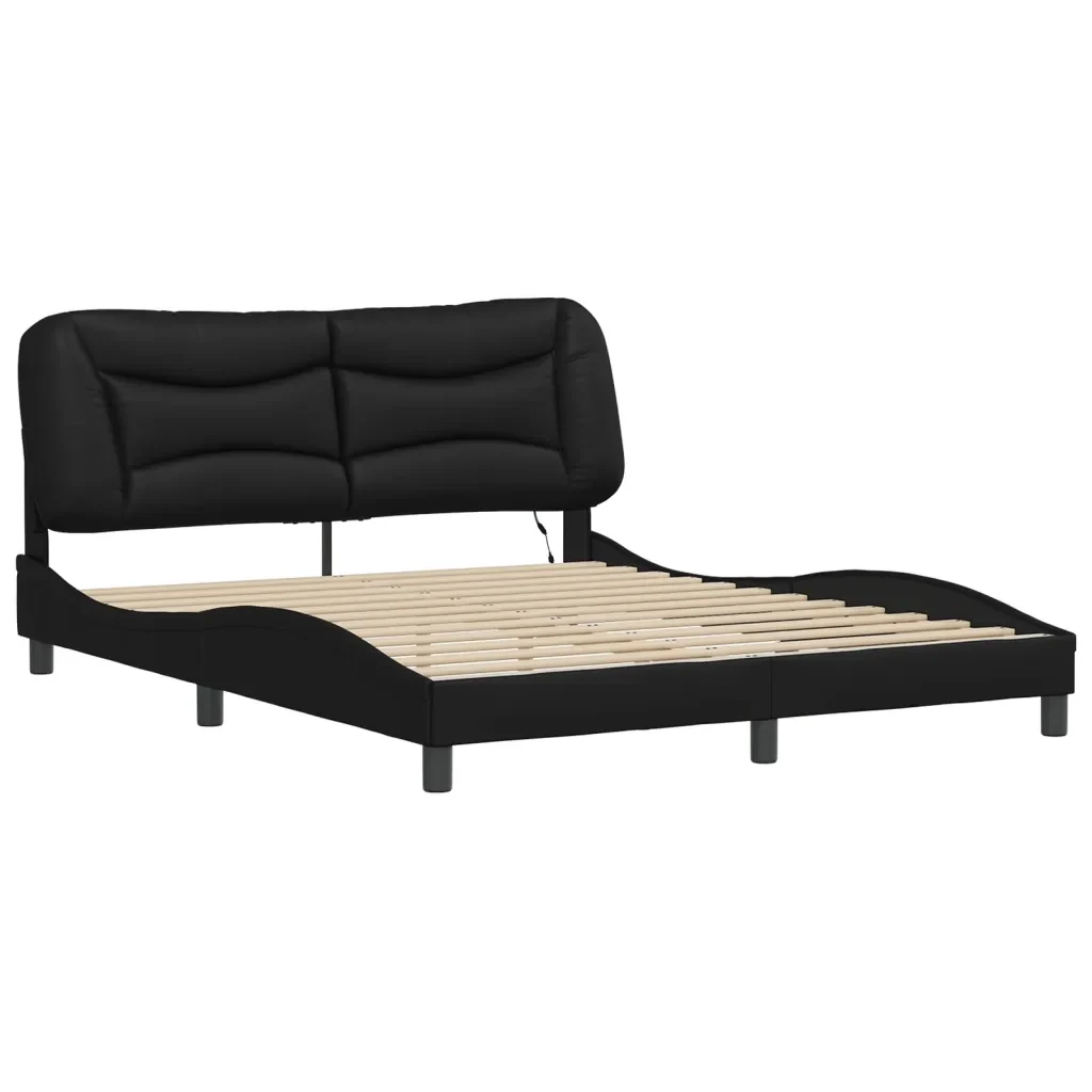 Letto matrimoniale | Letto per adulti | Giroletto con LED senza Materasso Hvar Nero 160x200 cm - Image 3