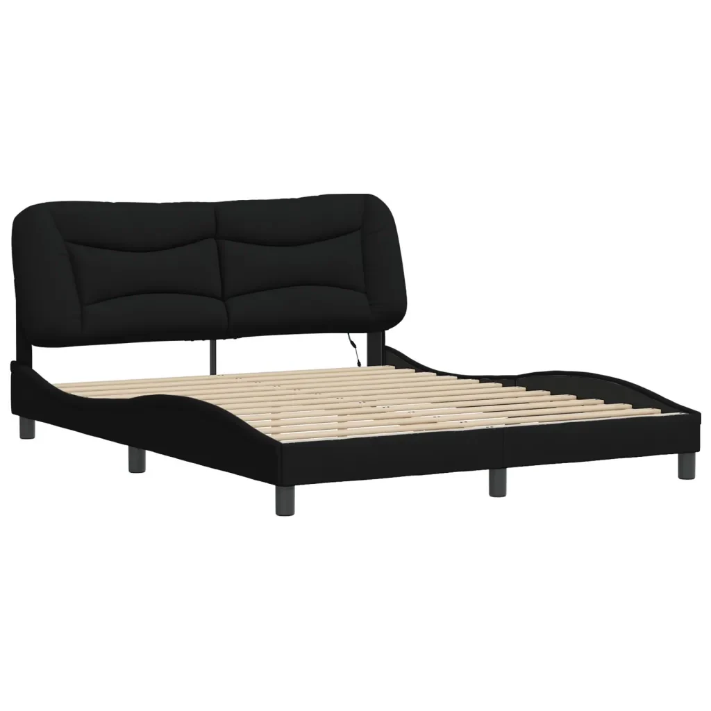 Letto matrimoniale | Letto per adulti | Giroletto con LED senza Materasso Hvar Nero 160x200 cm in Tessuto - Image 3