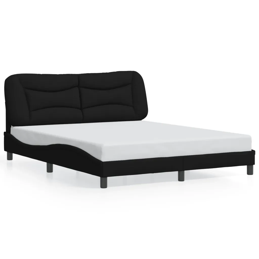 Letto matrimoniale | Letto per adulti | Giroletto con LED senza Materasso Hvar Nero 160x200 cm in Tessuto - Image 5
