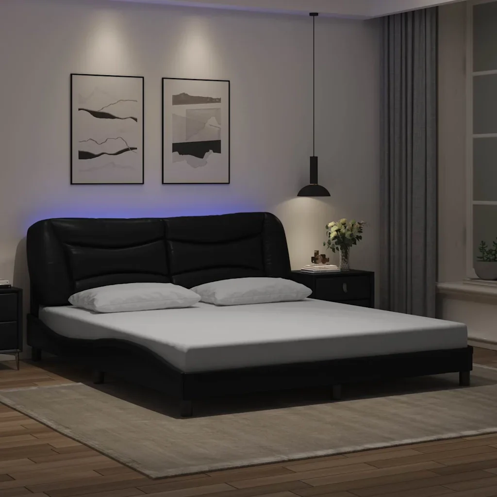 Letto matrimoniale | Letto per adulti | Giroletto con LED senza Materasso Hvar Nero 180x200 cm - Image 2