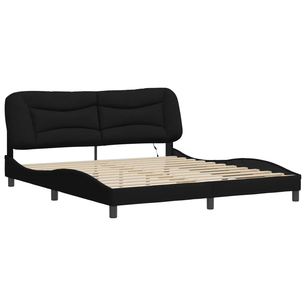 Letto matrimoniale | Letto per adulti | Giroletto con LED senza Materasso Hvar Nero 180x200 cm in Tessuto - Image 4
