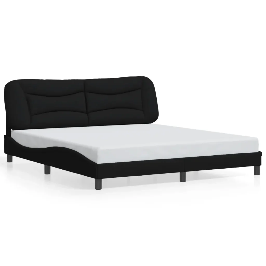 Letto matrimoniale | Letto per adulti | Giroletto con LED senza Materasso Hvar Nero 180x200 cm in Tessuto - Image 5