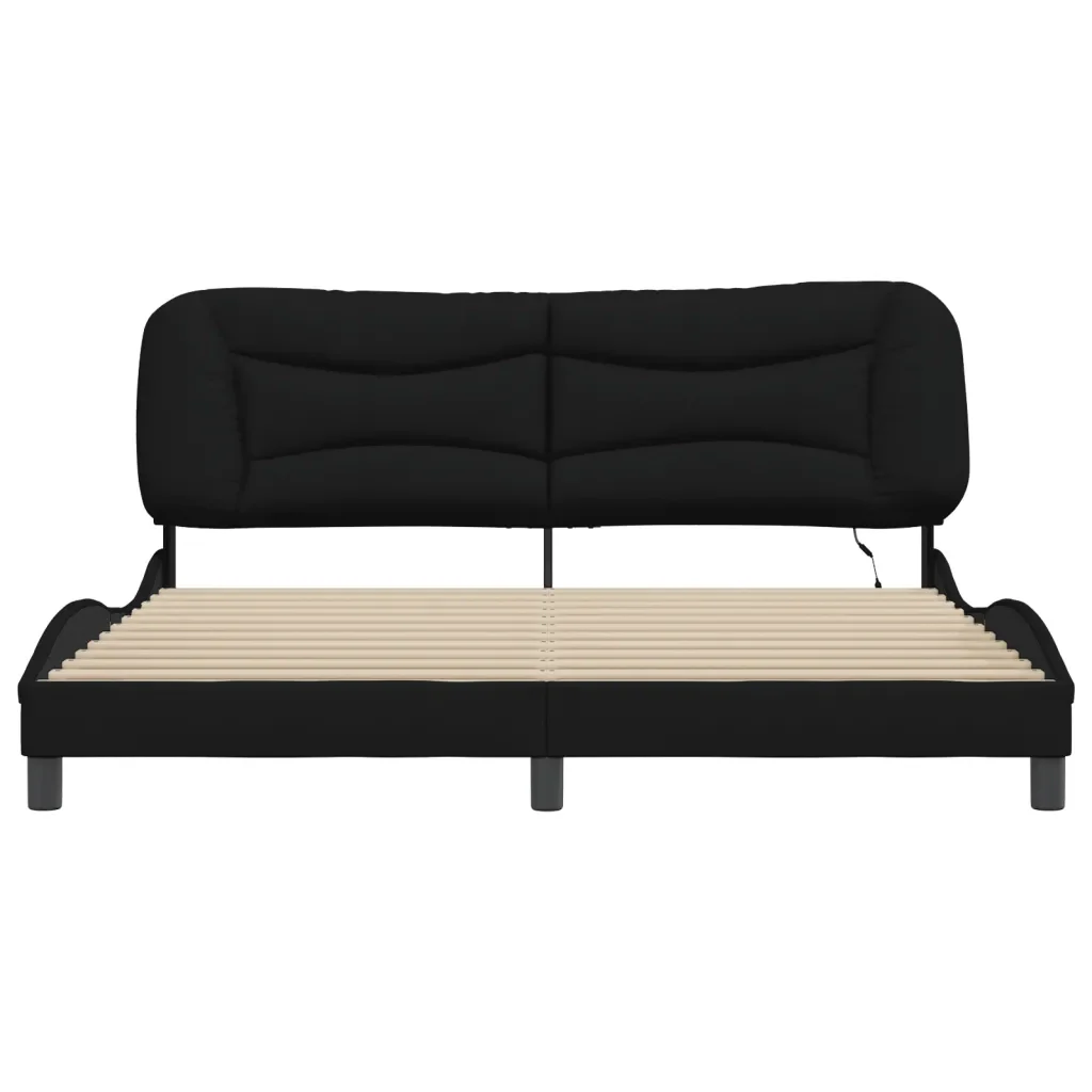 Letto matrimoniale | Letto per adulti | Giroletto con LED senza Materasso Hvar Nero 180x200 cm in Tessuto - Image 6