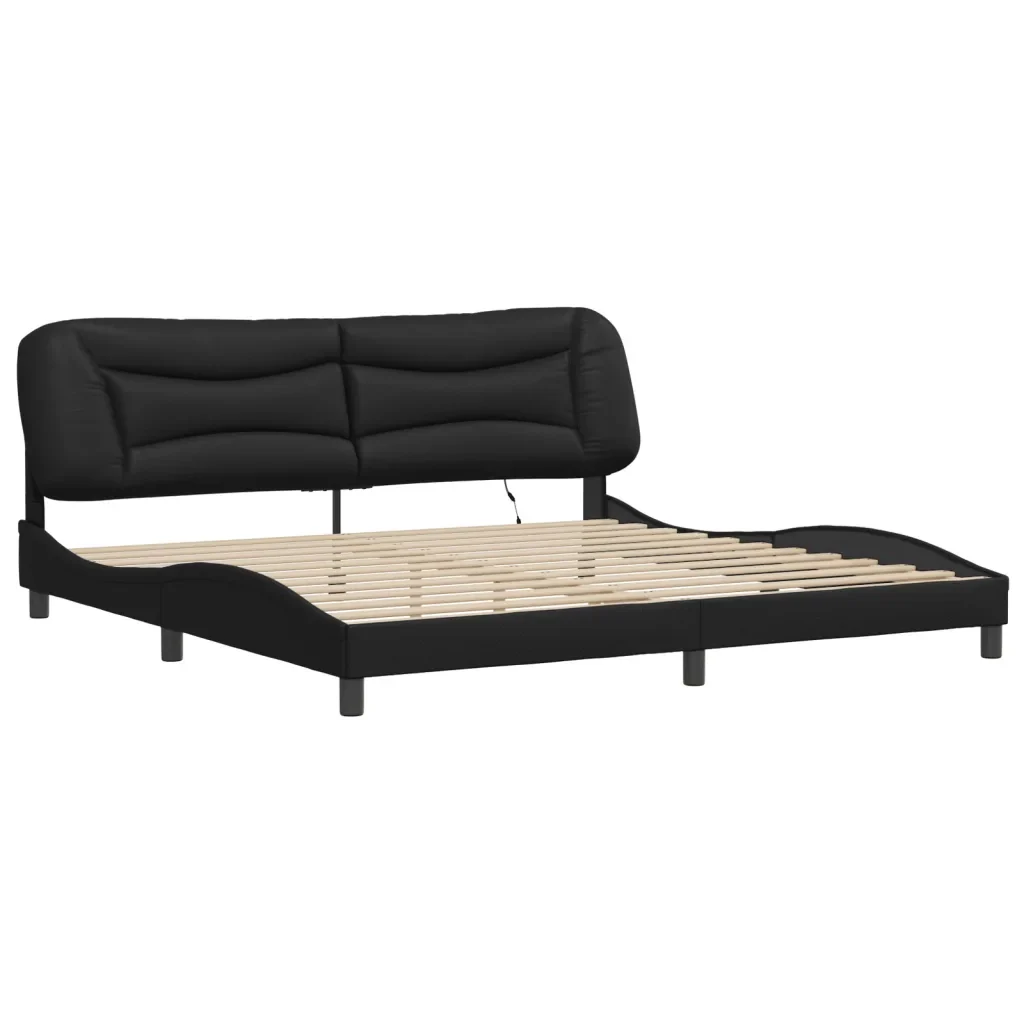 Letto matrimoniale | Letto per adulti | Giroletto con LED senza Materasso Hvar Nero 200x200 cm - Image 4