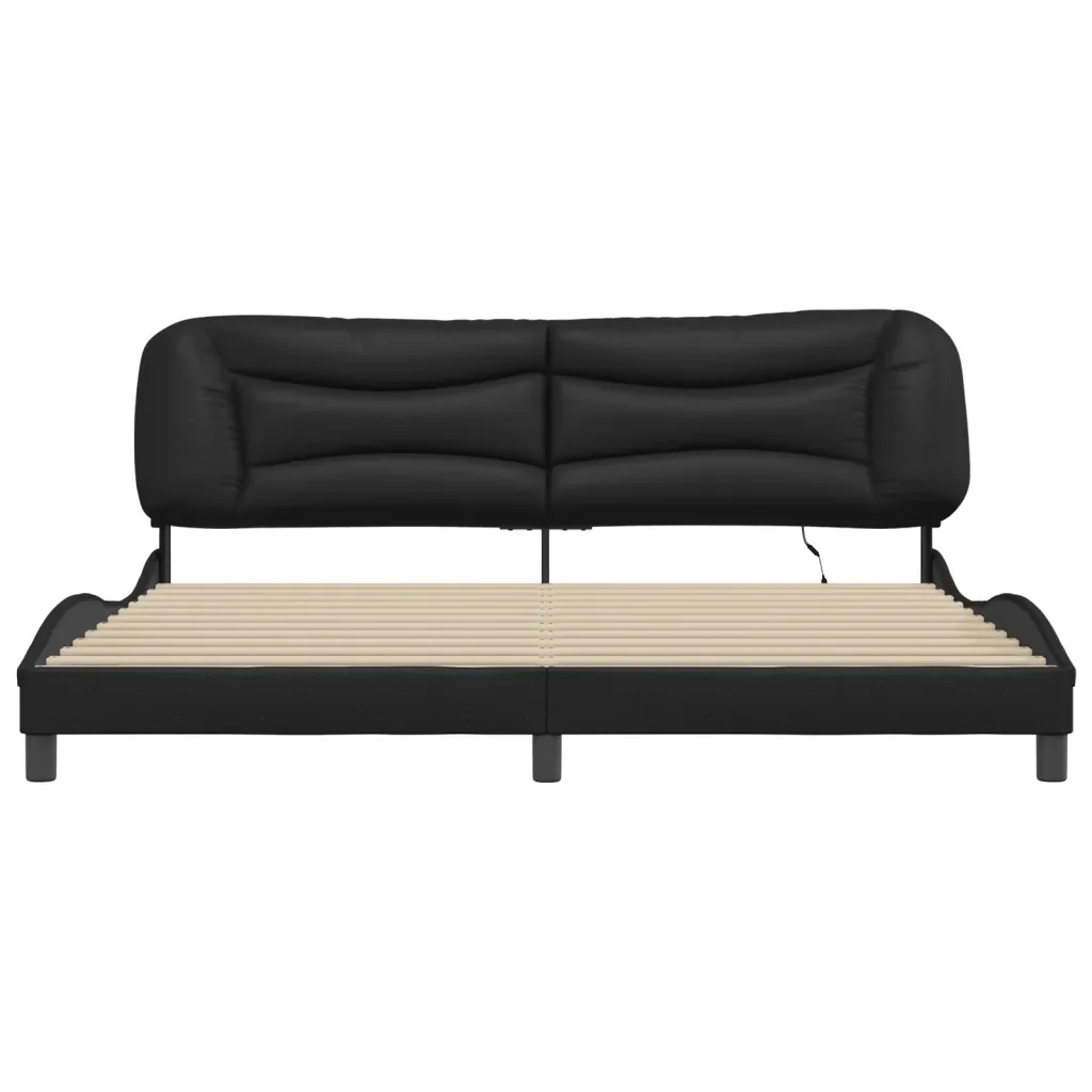 Letto matrimoniale | Letto per adulti | Giroletto con LED senza Materasso Hvar Nero 200x200 cm - Image 6