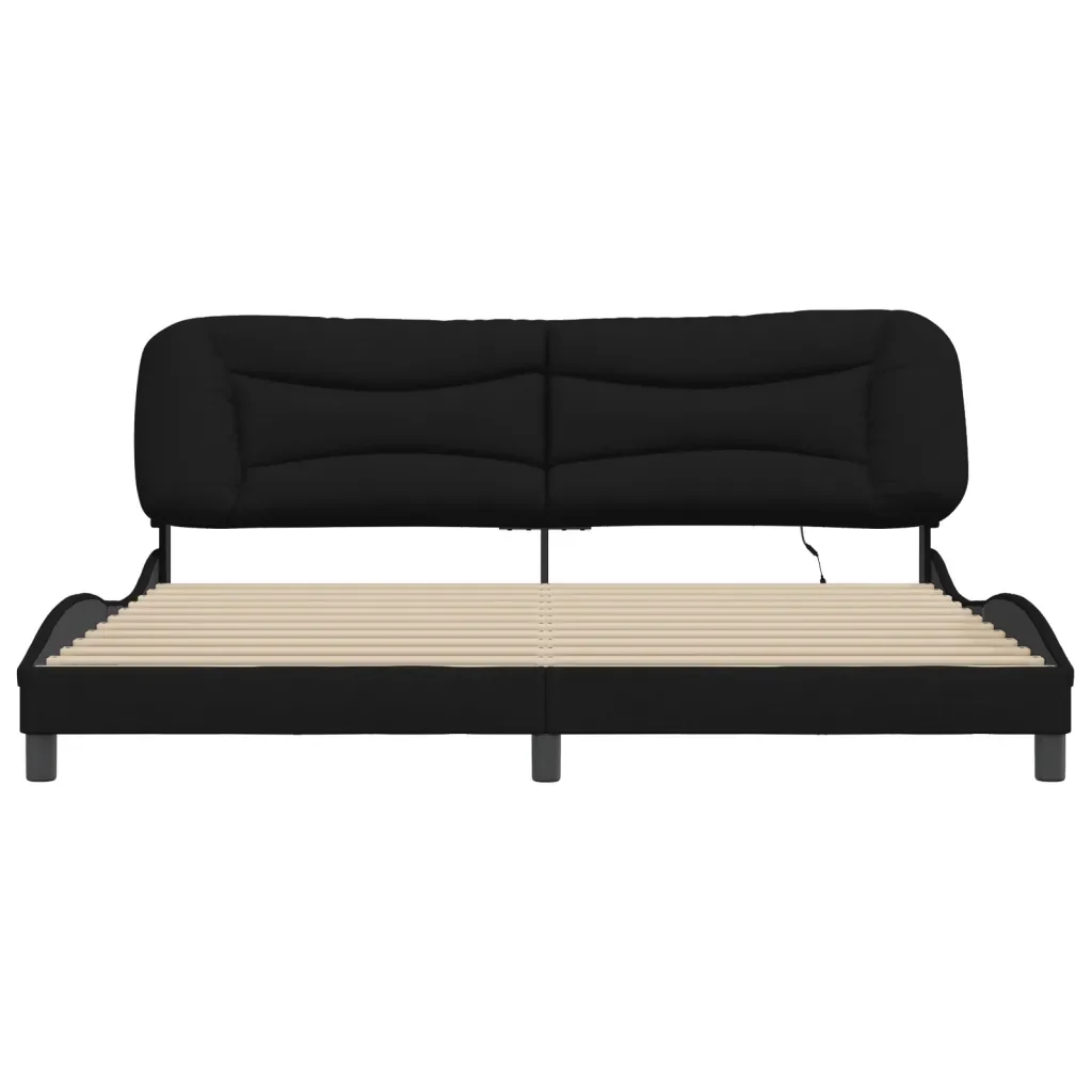 Letto matrimoniale | Letto per adulti | Giroletto con LED senza Materasso Hvar Nero 200x200 cm in Tessuto - Image 6