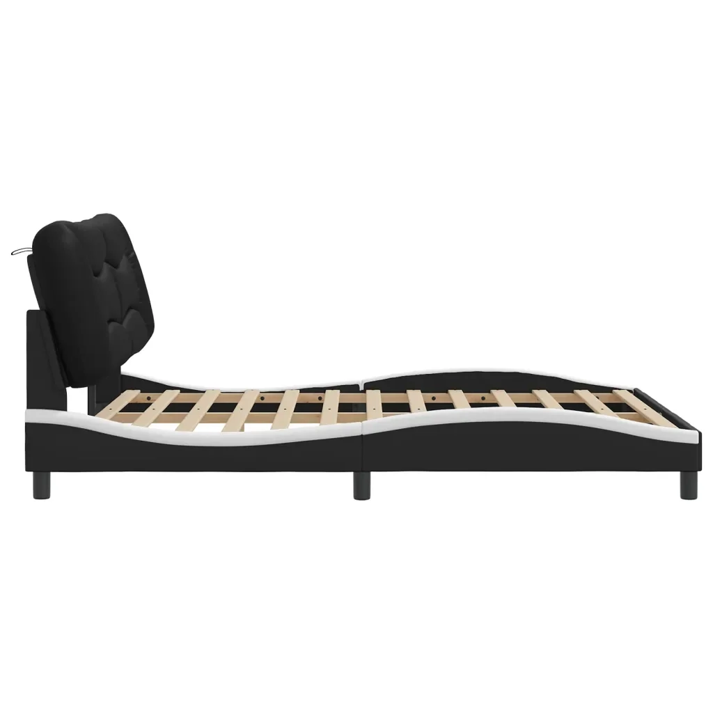 Letto matrimoniale | Letto per adulti | Giroletto con LED senza Materasso Hvar Nero e Bianco 160x200 cm - Image 8