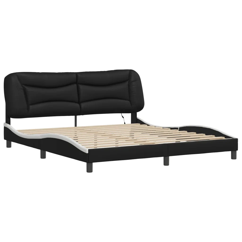 Letto matrimoniale | Letto per adulti | Giroletto con LED senza Materasso Hvar Nero e Bianco 180x200 cm - Image 4