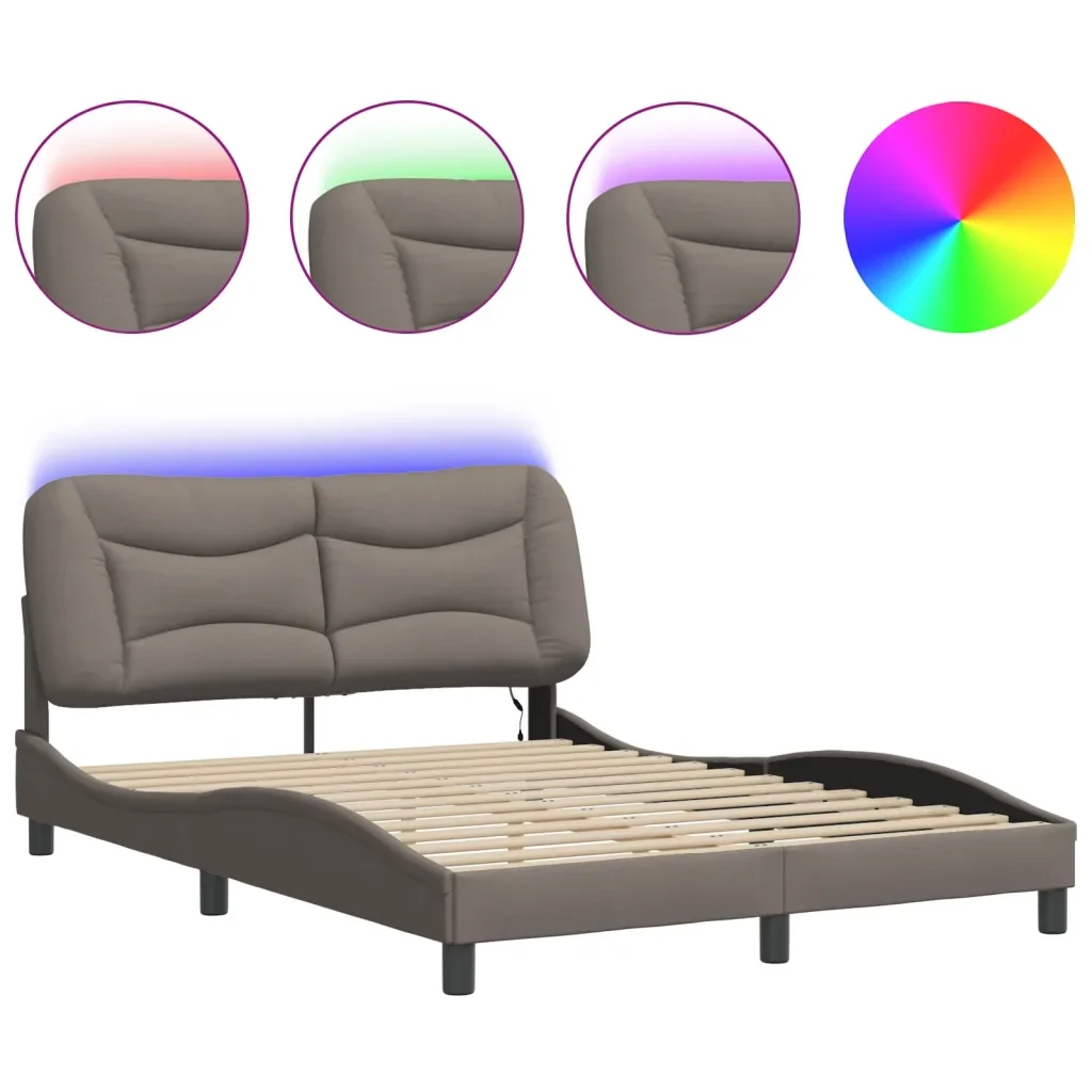 Letto matrimoniale | Letto per adulti | Giroletto con LED senza Materasso Hvar Tortora 140x200 cm in Tessuto