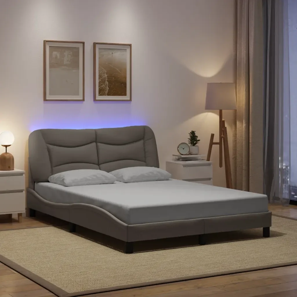 Letto matrimoniale | Letto per adulti | Giroletto con LED senza Materasso Hvar Tortora 140x200 cm in Tessuto - Image 2