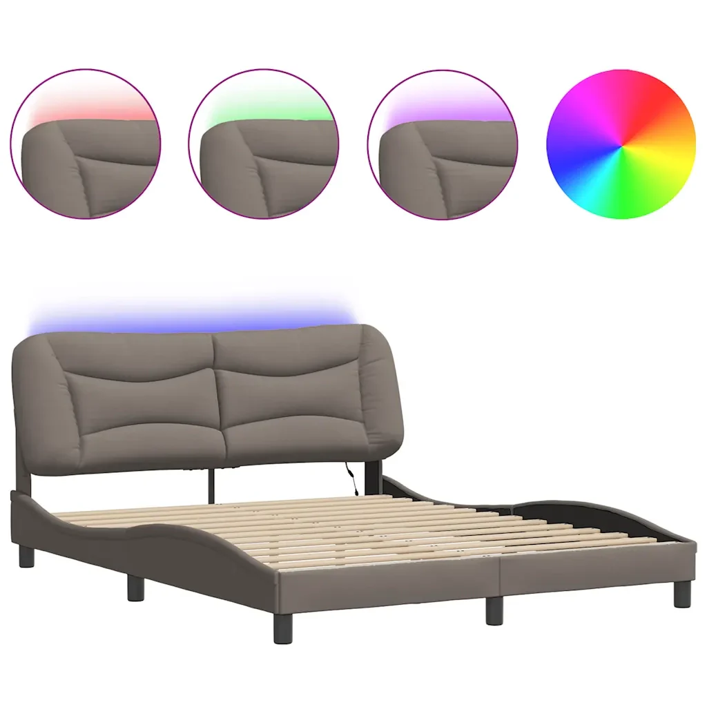 Letto matrimoniale | Letto per adulti | Giroletto con LED senza Materasso Hvar Tortora 160x200 cm in Tessuto