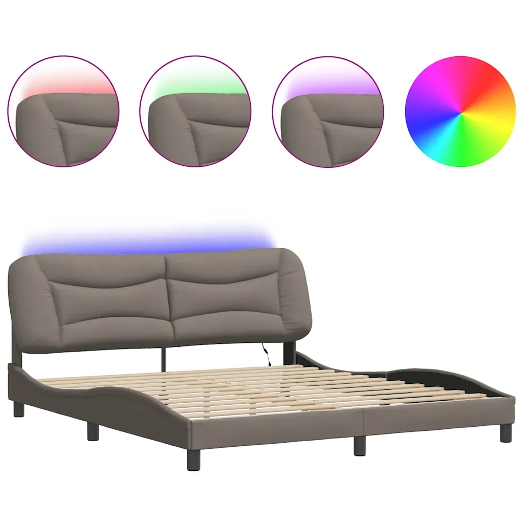 Letto matrimoniale | Letto per adulti | Giroletto con LED senza Materasso Hvar Tortora 180x200 cm in Tessuto