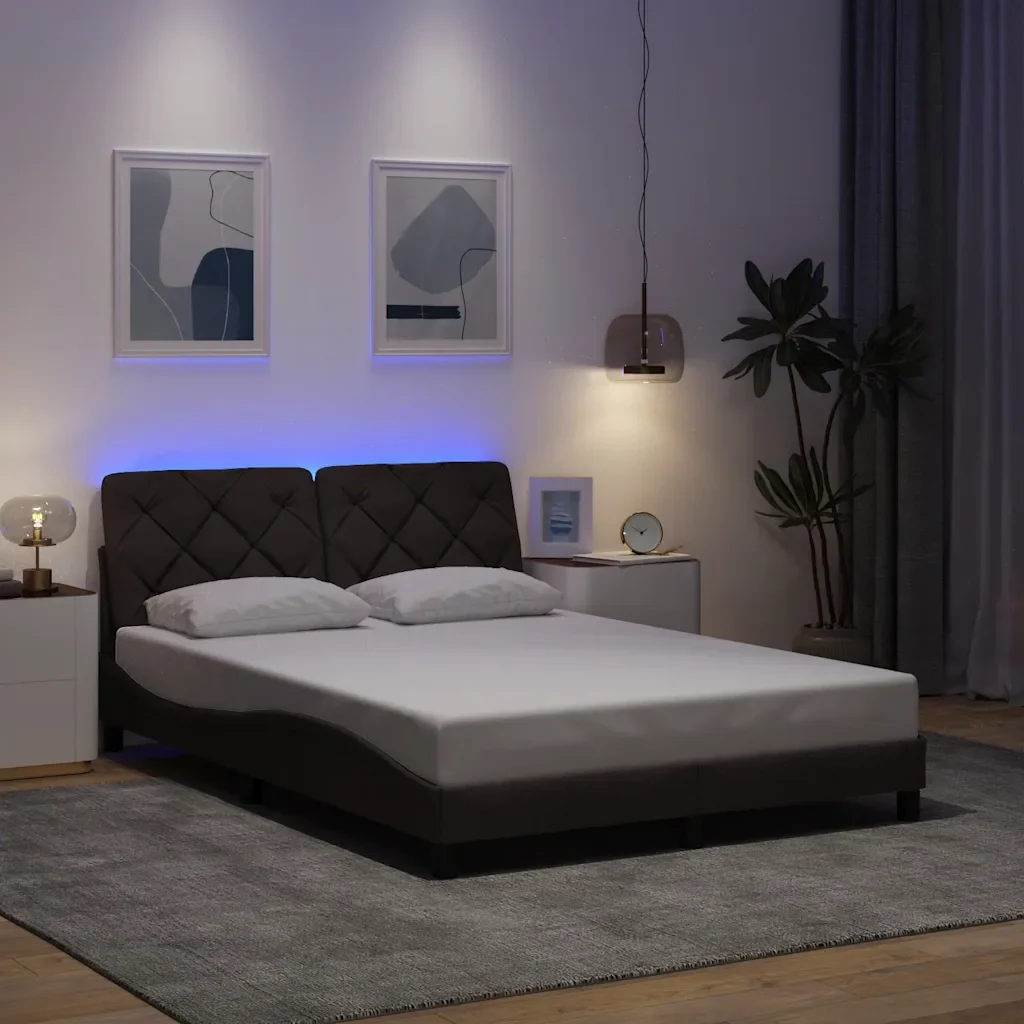 Letto matrimoniale | Letto per adulti | Giroletto con LED senza Materasso Marrone Scuro 120x200 cm - Image 2