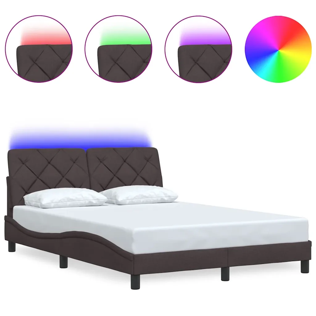 Letto matrimoniale | Letto per adulti | Giroletto con LED senza Materasso Marrone Scuro 140x190 cm