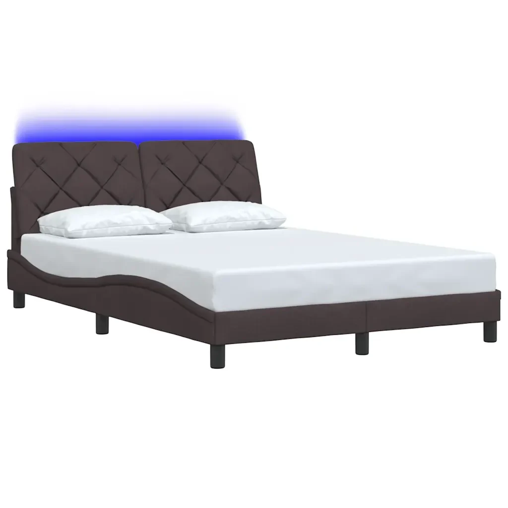 Letto matrimoniale | Letto per adulti | Giroletto con LED senza Materasso Marrone Scuro 140x190 cm - Image 4
