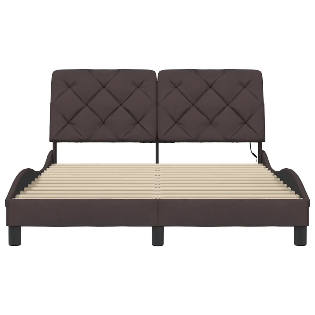 Letto matrimoniale | Letto per adulti | Giroletto con LED senza Materasso Marrone Scuro 140x190 cm - Image 5