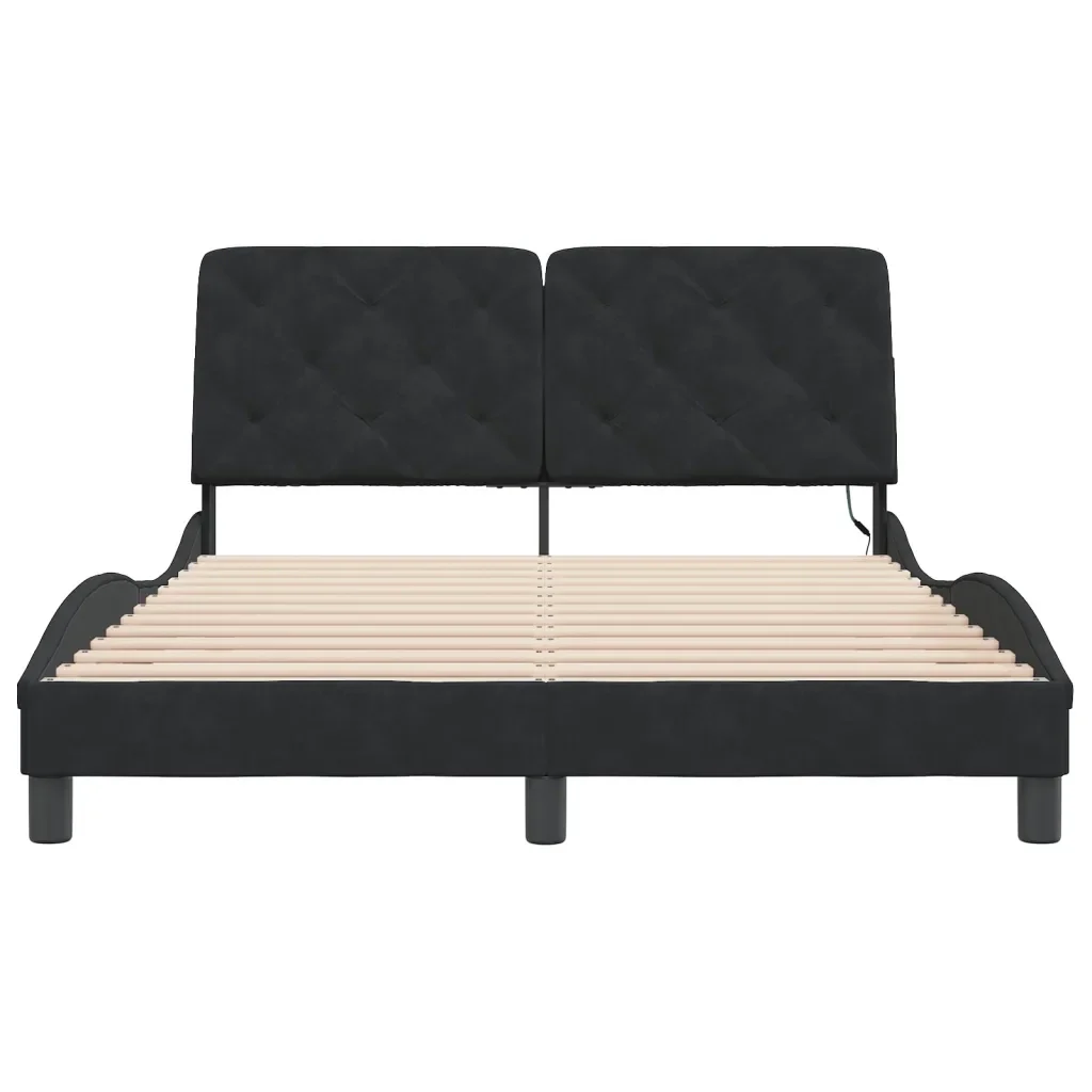 Letto matrimoniale | Letto per adulti | Giroletto con LED senza Materasso Nero 120x200 cm in Velluto - Image 6