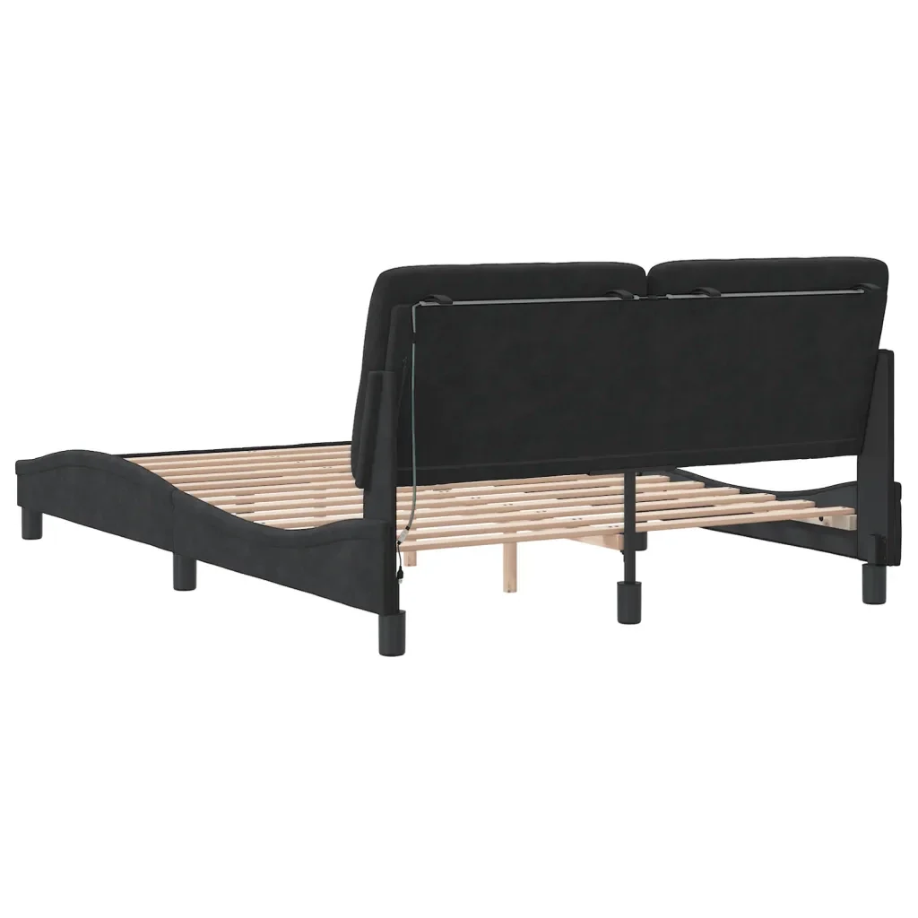 Letto matrimoniale | Letto per adulti | Giroletto con LED senza Materasso Nero 120x200 cm in Velluto - Image 8