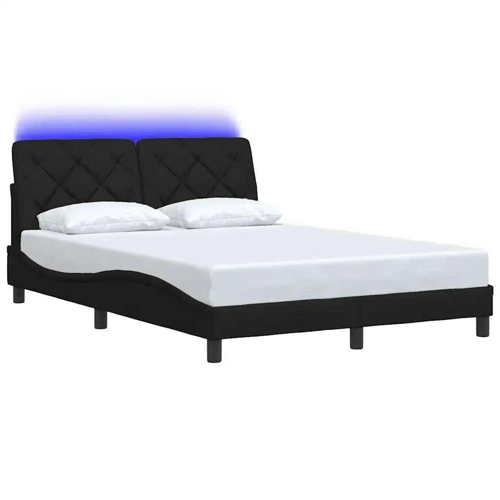 Letto matrimoniale | Letto per adulti | Giroletto con LED senza Materasso Nero 120x200 cm Tessuto - Image 3