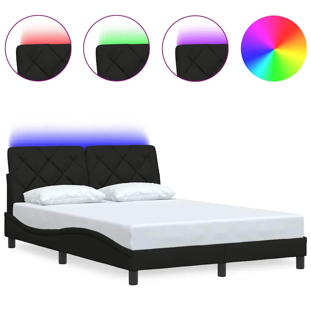 Letto matrimoniale | Letto per adulti | Giroletto con LED senza Materasso Nero 140x190 cm in Tessuto