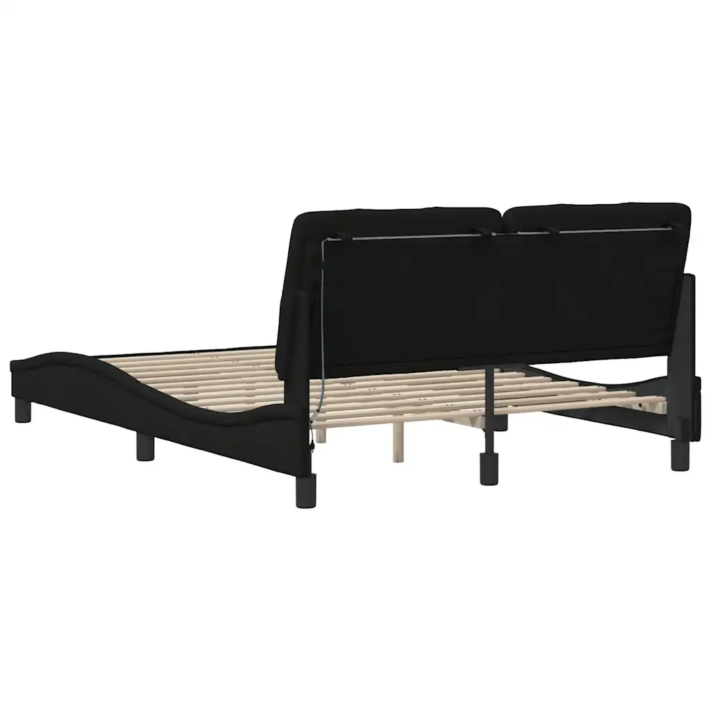 Letto matrimoniale | Letto per adulti | Giroletto con LED senza Materasso Nero 140x190 cm in Tessuto - Image 10
