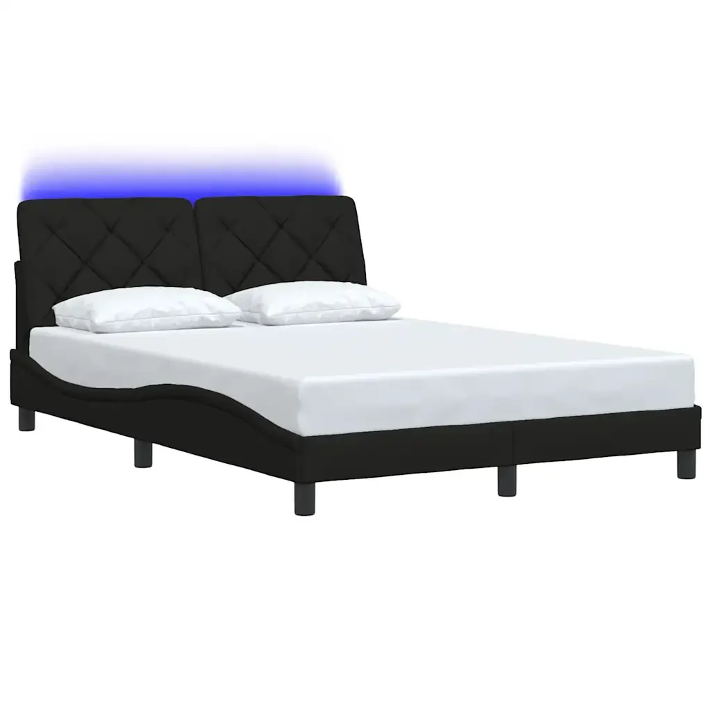 Letto matrimoniale | Letto per adulti | Giroletto con LED senza Materasso Nero 140x190 cm in Tessuto - Image 4