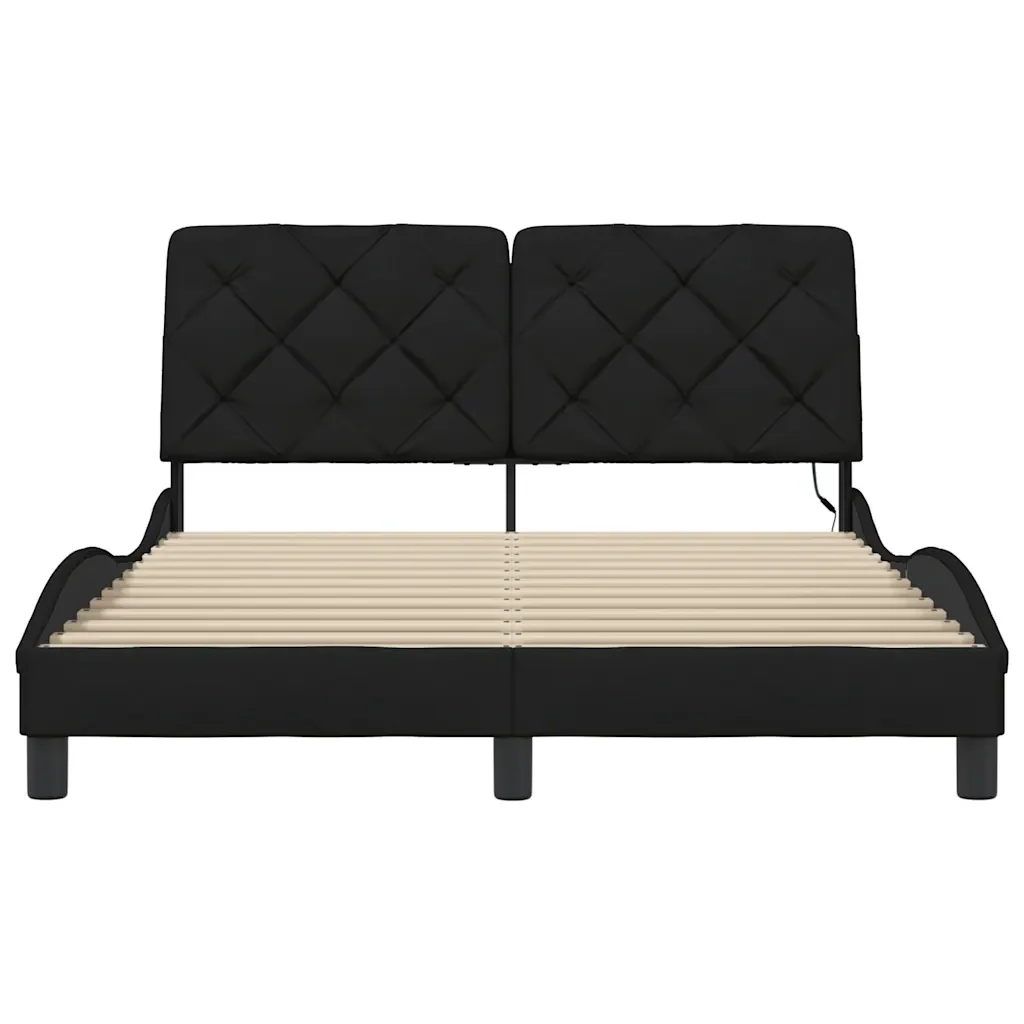 Letto matrimoniale | Letto per adulti | Giroletto con LED senza Materasso Nero 140x190 cm in Tessuto - Image 5