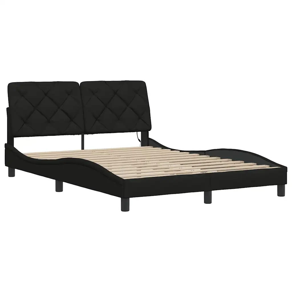 Letto matrimoniale | Letto per adulti | Giroletto con LED senza Materasso Nero 140x190 cm in Tessuto - Image 9