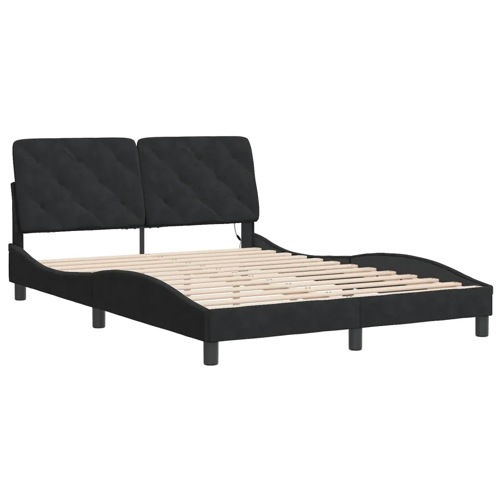 Letto matrimoniale | Letto per adulti | Giroletto con LED senza Materasso Nero 140x200 cm in Velluto - Image 3