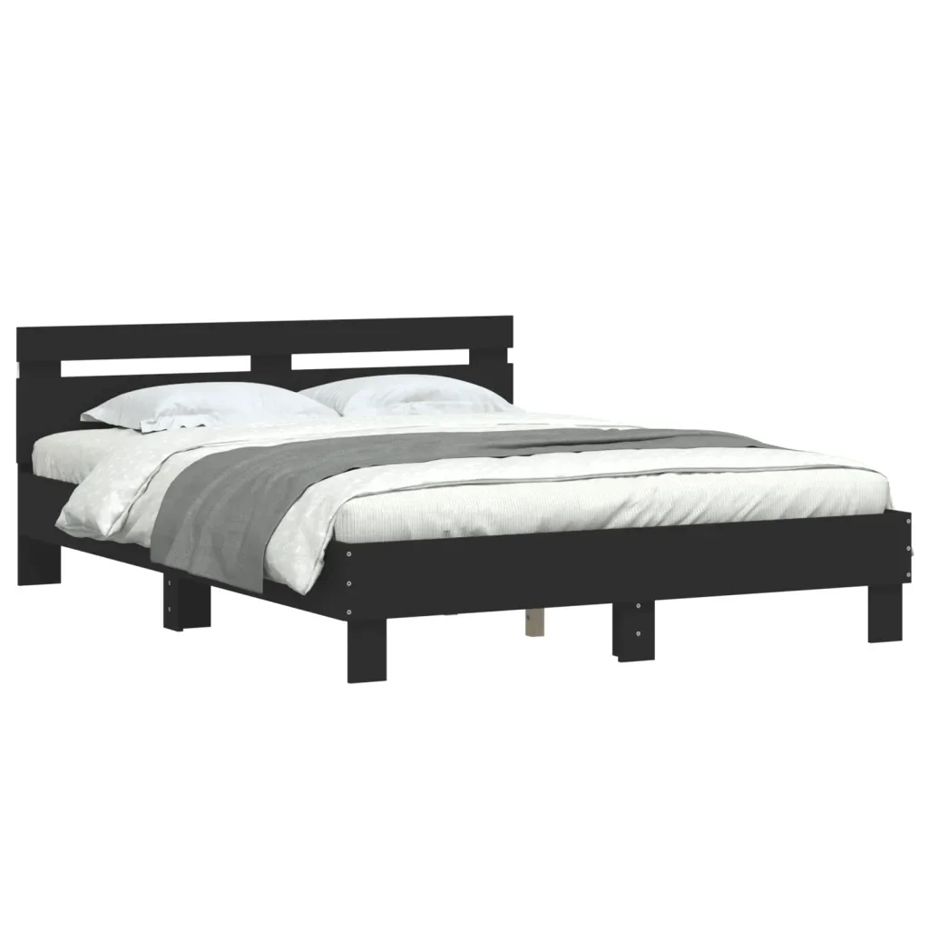 Letto matrimoniale | Letto per adulti | Giroletto con LED senza Materasso Nero 150x200 cm - Image 4