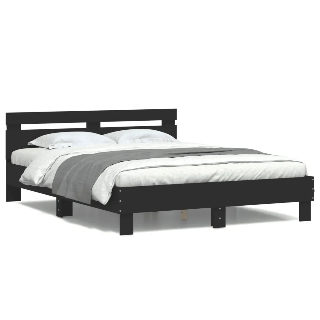 Letto matrimoniale | Letto per adulti | Giroletto con LED senza Materasso Nero 150x200 cm - Image 5
