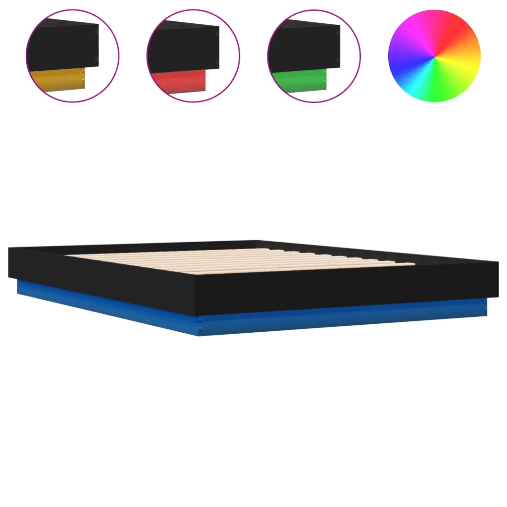 Letto matrimoniale | Letto per adulti | Giroletto con LED senza Materasso Nero 150x200 cm