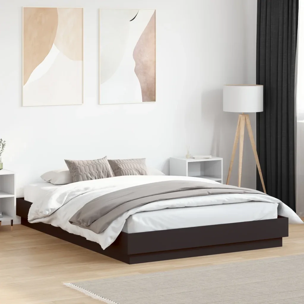 Letto matrimoniale | Letto per adulti | Giroletto con LED senza Materasso Nero 150x200 cm - Image 2