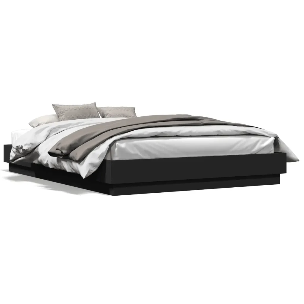 Letto matrimoniale | Letto per adulti | Giroletto con LED senza Materasso Nero 150x200 cm - Image 5
