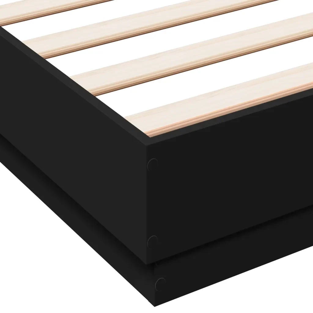 Letto matrimoniale | Letto per adulti | Giroletto con LED senza Materasso Nero 150x200 cm - Image 9