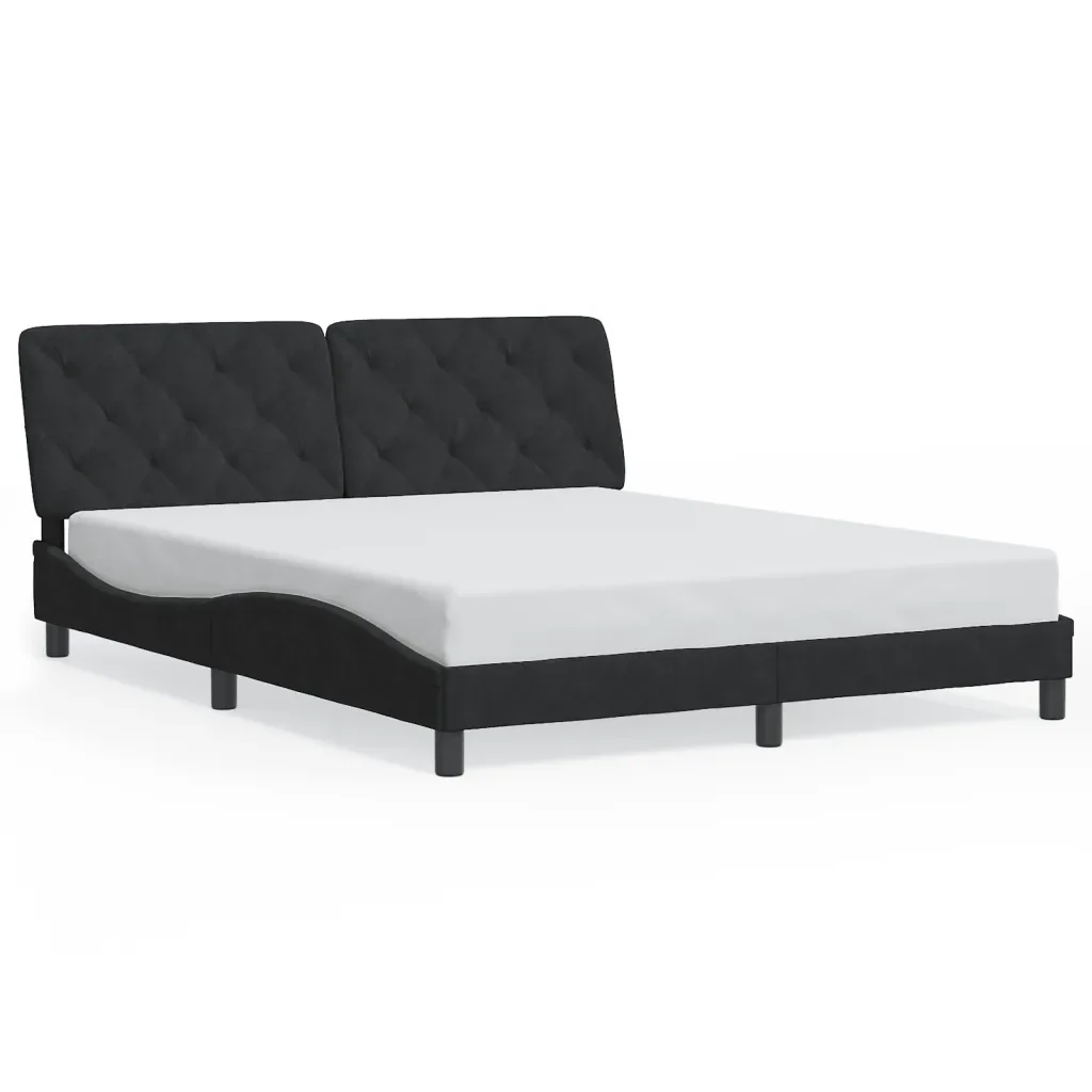 Letto matrimoniale | Letto per adulti | Giroletto con LED senza Materasso Nero 160x200 cm in Velluto - Image 5