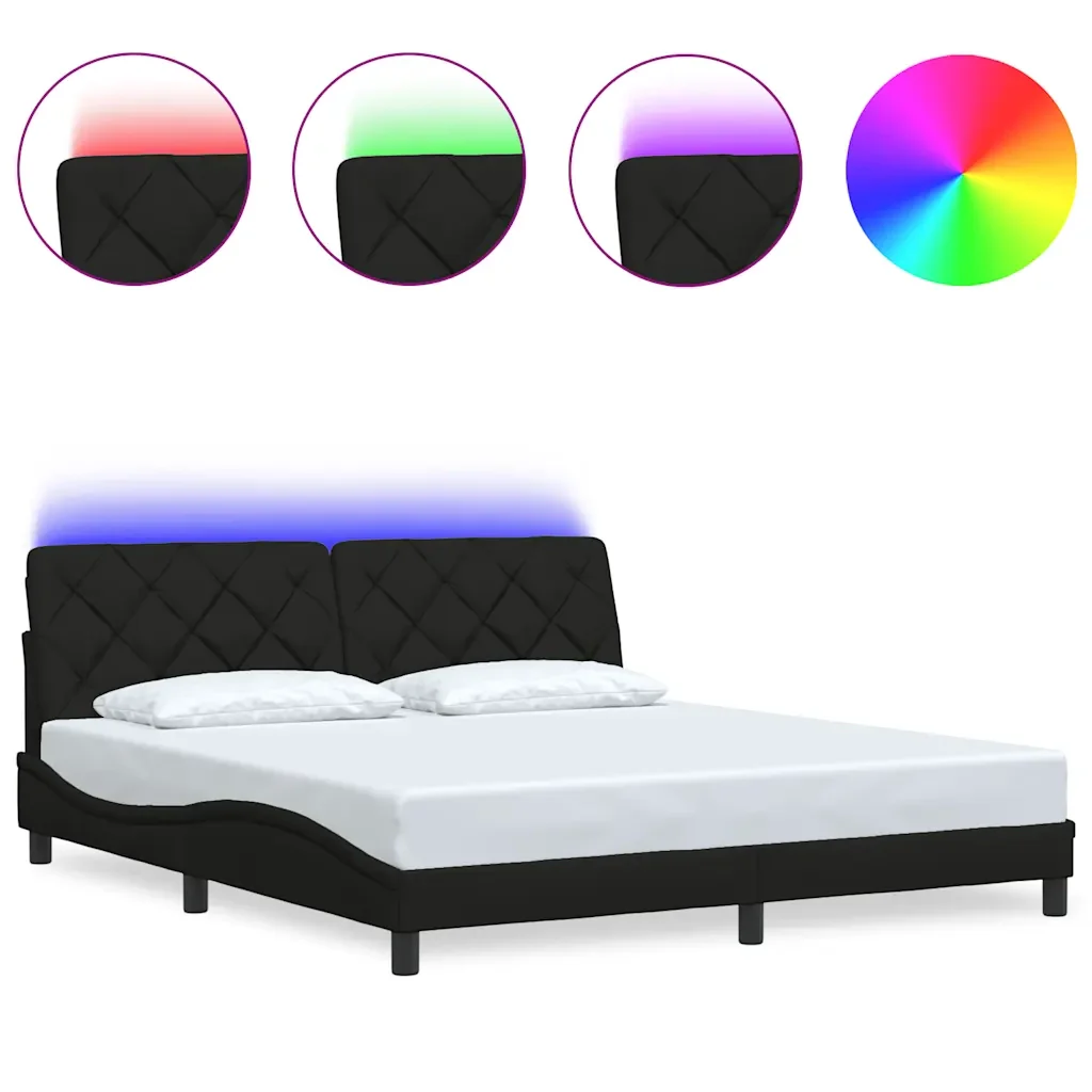 Letto matrimoniale | Letto per adulti | Giroletto con LED senza Materasso Nero 180x200 cm in Tessuto