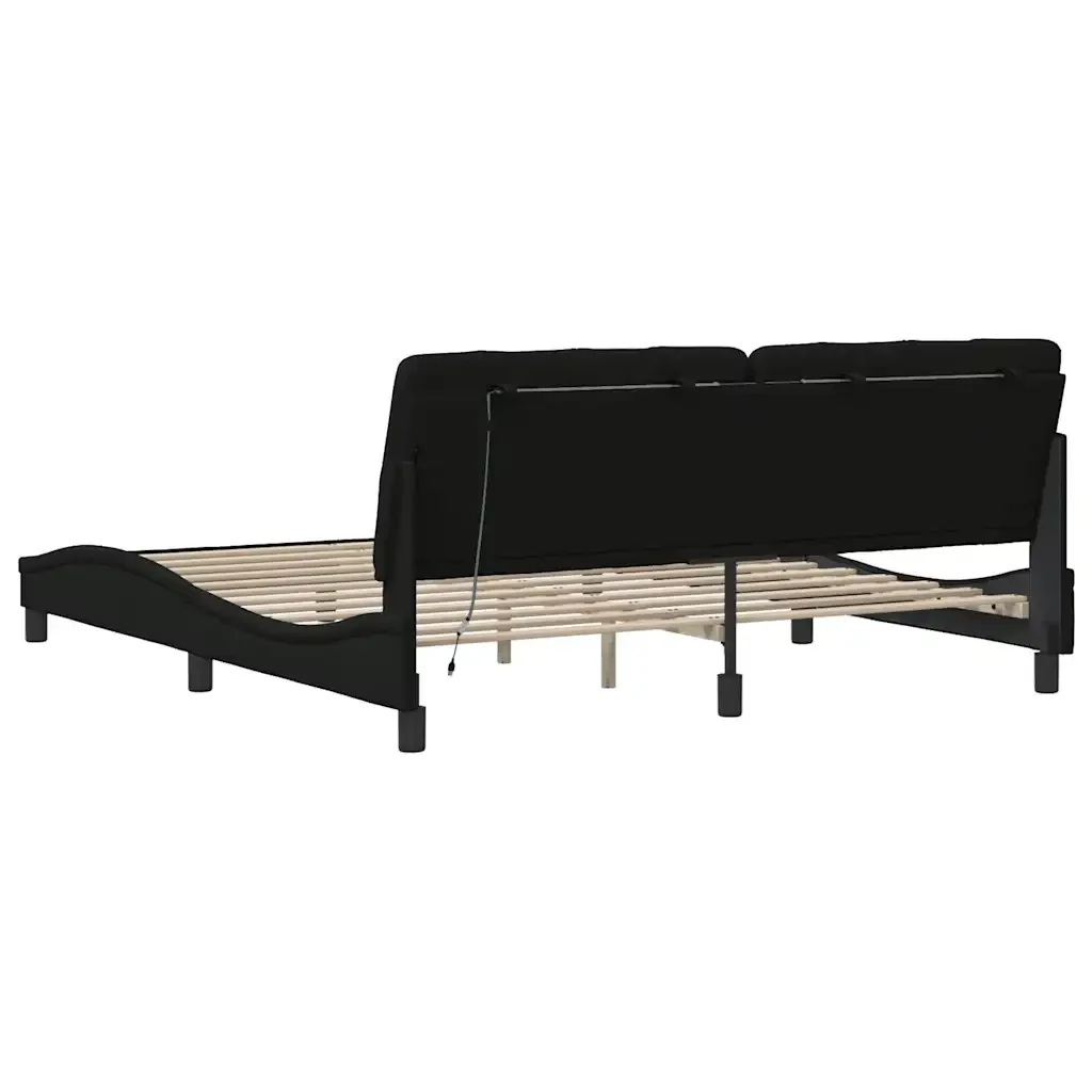 Letto matrimoniale | Letto per adulti | Giroletto con LED senza Materasso Nero 180x200 cm in Tessuto - Image 10