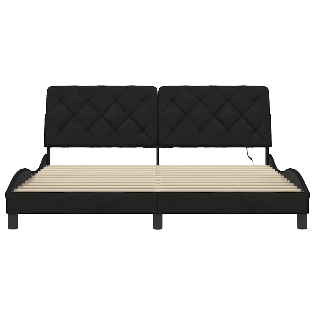 Letto matrimoniale | Letto per adulti | Giroletto con LED senza Materasso Nero 180x200 cm in Tessuto - Image 6