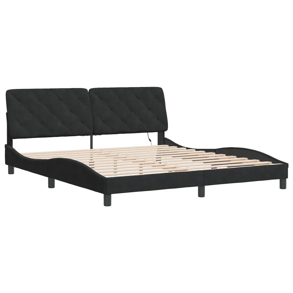 Letto matrimoniale | Letto per adulti | Giroletto con LED senza Materasso Nero 180x200 cm in Velluto - Image 3