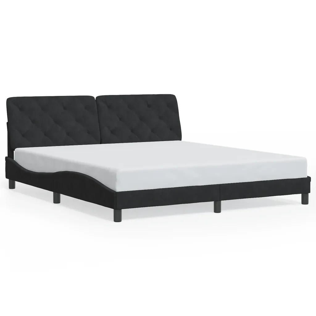 Letto matrimoniale | Letto per adulti | Giroletto con LED senza Materasso Nero 180x200 cm in Velluto - Image 5