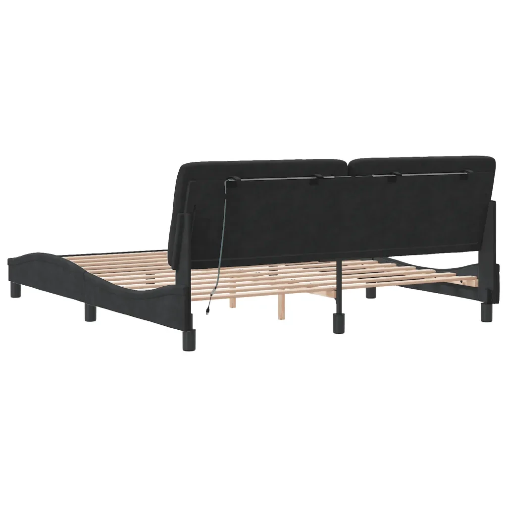 Letto matrimoniale | Letto per adulti | Giroletto con LED senza Materasso Nero 180x200 cm in Velluto - Image 8
