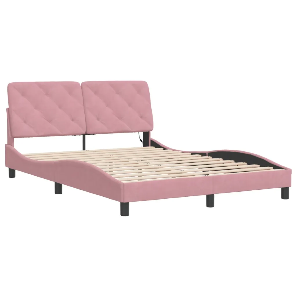 Letto matrimoniale | Letto per adulti | Giroletto con LED senza Materasso Rosa 120x200 cm in Velluto - Image 3