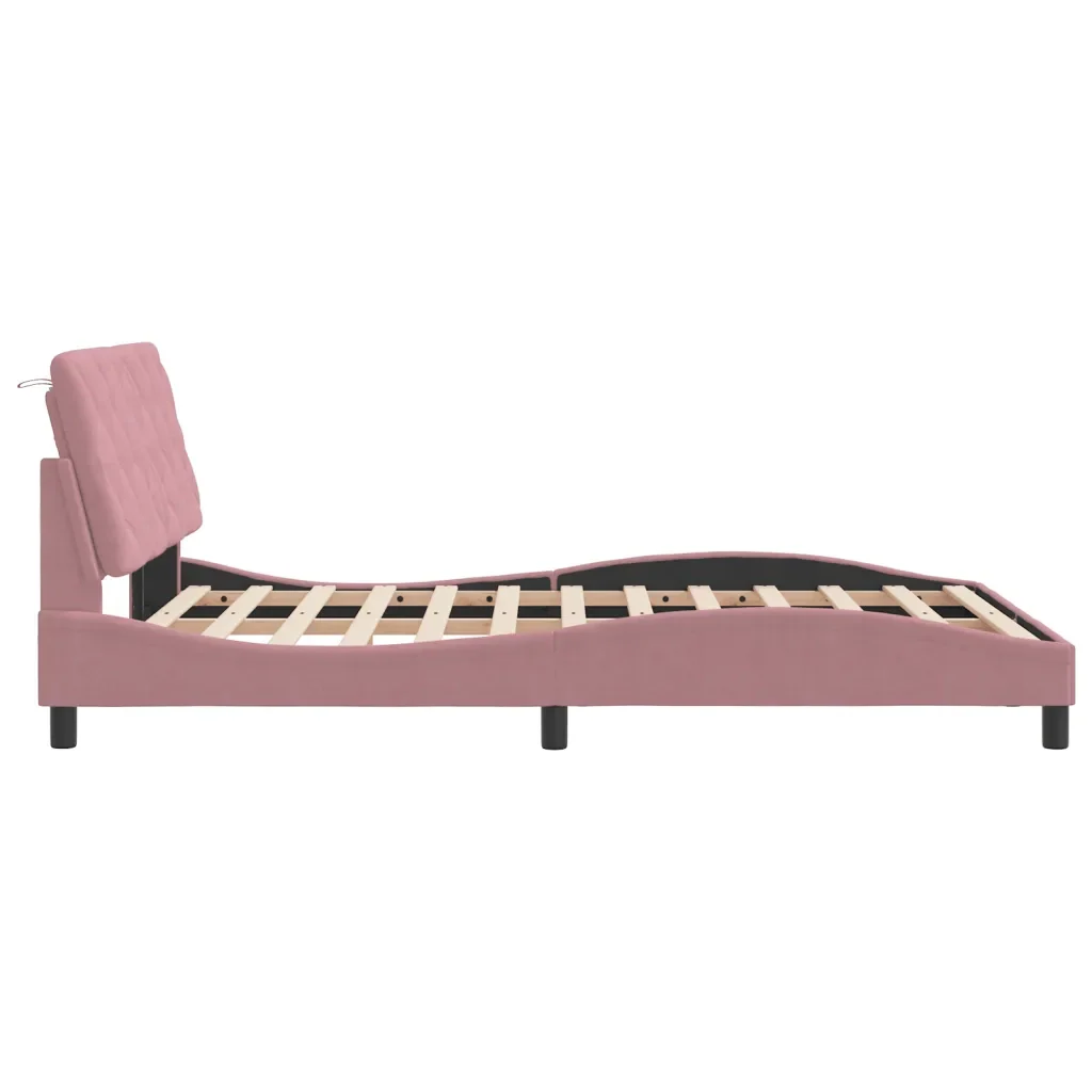 Letto matrimoniale | Letto per adulti | Giroletto con LED senza Materasso Rosa 120x200 cm in Velluto - Image 7