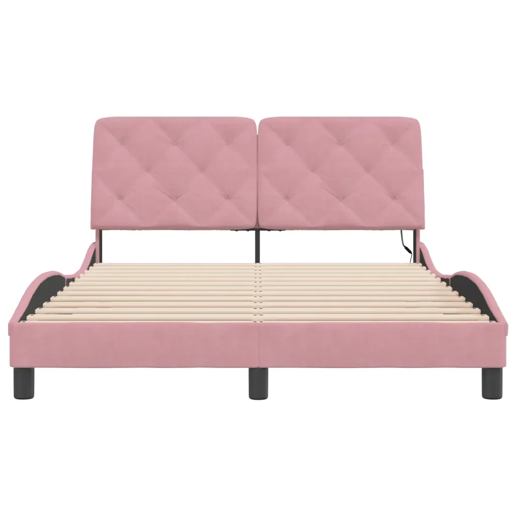 Letto matrimoniale | Letto per adulti | Giroletto con LED senza Materasso Rosa 140x190 cm in Velluto - Image 6