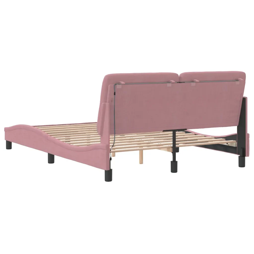 Letto matrimoniale | Letto per adulti | Giroletto con LED senza Materasso Rosa 140x190 cm in Velluto - Image 8