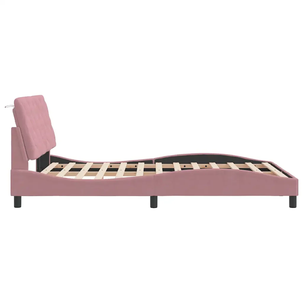 Letto matrimoniale | Letto per adulti | Giroletto con LED senza Materasso Rosa 140x200 cm in Velluto - Image 7
