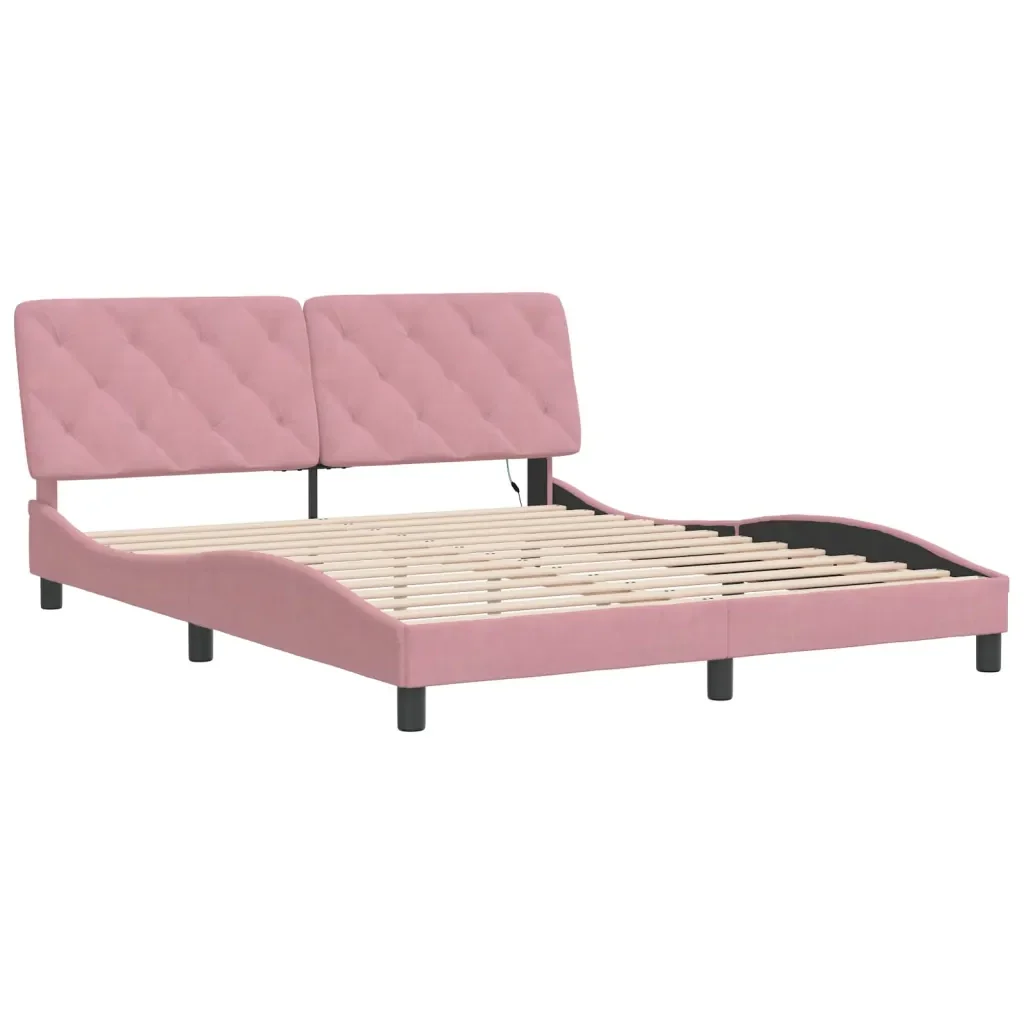 Letto matrimoniale | Letto per adulti | Giroletto con LED senza Materasso Rosa 160x200 cm in Velluto - Image 3