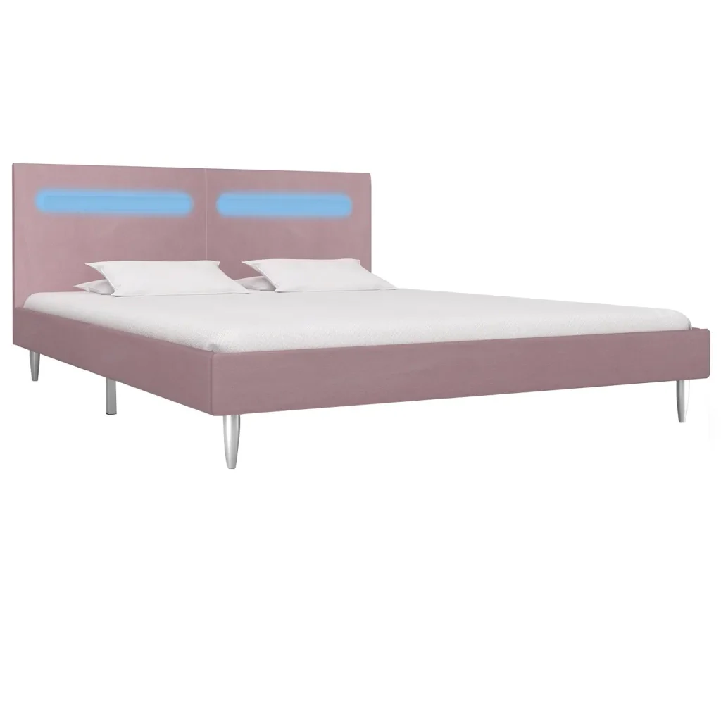 Letto matrimoniale | Letto per adulti | Giroletto con LED senza Materasso Rosa 180x200 cm in Tessuto - Image 2