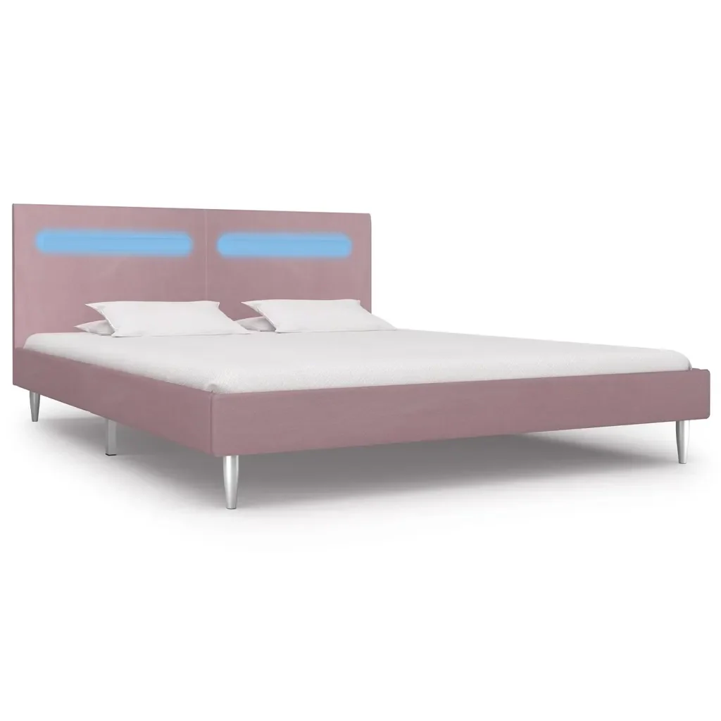 Letto matrimoniale | Letto per adulti | Giroletto con LED senza Materasso Rosa 180x200 cm in Tessuto - Image 4